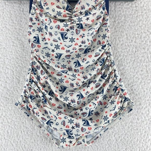 Girl Howdy Nautical Ruched Halter One Piece Swimsuit‎ Womens Made in USA Size 6 - Picture 3 of 10